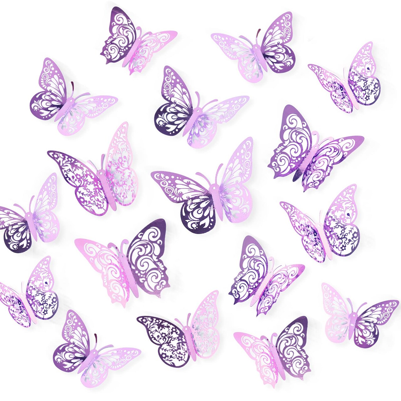 72 Pcs Butterfly Decorations, 3 Sizes 3 Styles, 3D Butterfly Wall Decor, Butterfly Party Decorations, Birthday Decorations, Butterflies for Crafts, Cake Decorating, Wall Stickers Room Decor (Lavender)